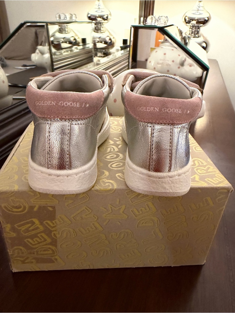 Like New - Golden Goose Kids Metallic Silver Sneakers with Pink Accents Size 22 - Picture 5 of 10